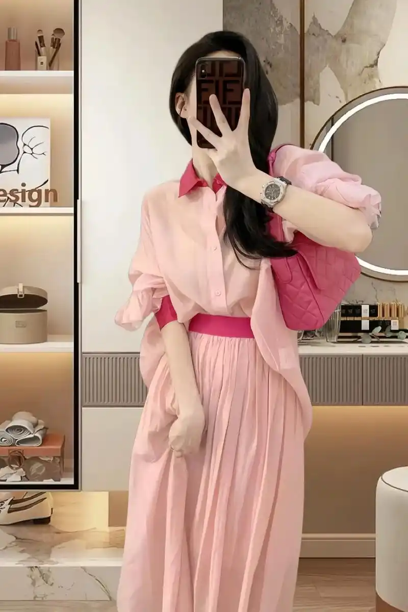 早春新款小香风衬衣半身裙时尚粉色套装来啦!设计感十足 - 抖音
