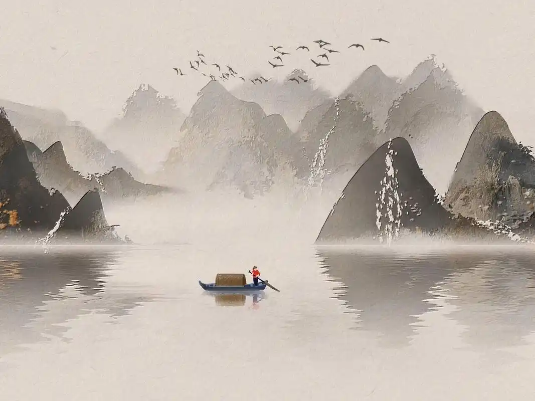 古风山水插画 93一翁一舟一蓑笠,独钓江南烟雨中 93古风山水画