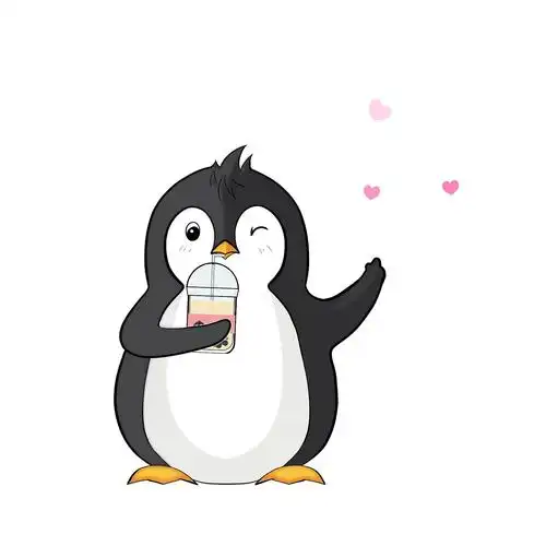 卡通动物企鹅喝奶茶爱心元素gif卡通动物元素[gif]gif下载 - 觅知网