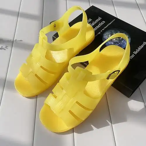 经典老式怀旧塑料牛筋凉鞋软胶防滑加厚男大童凉鞋9838黄色偏小一码32
