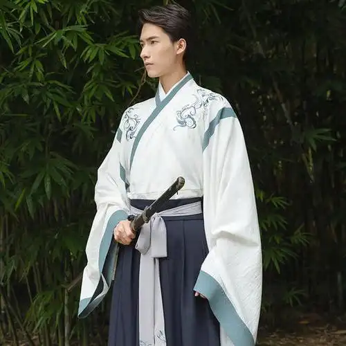 重回汉唐原创汉服男士此答魏晋风交领上衣襦裙套装日常中国风春季