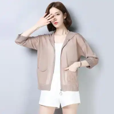 2018夏季新款女装通勤拉链单件纯色开衫v领宽松薄款短外套