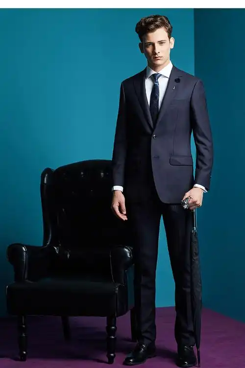 西服套装修身男绅士羊毛绒藏蓝西装英伦商务正装四季套西1