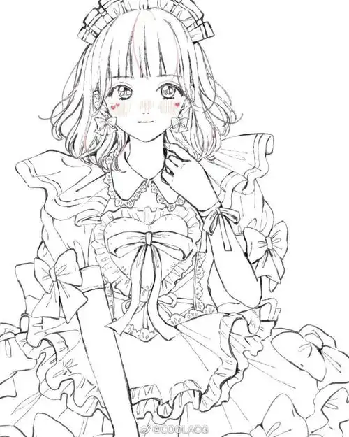 神仙画师微博转载二次元人物黑白动漫插画绘画线稿手绘女生