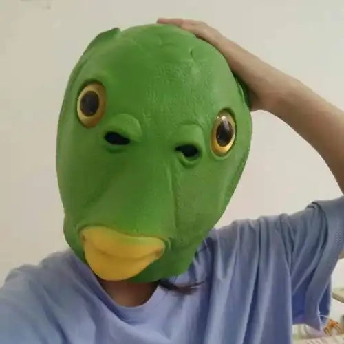 猛仕将鱼头套绿鱼头套面具圣诞节头套抖音网红同款绿头鱼头套绿鱼人