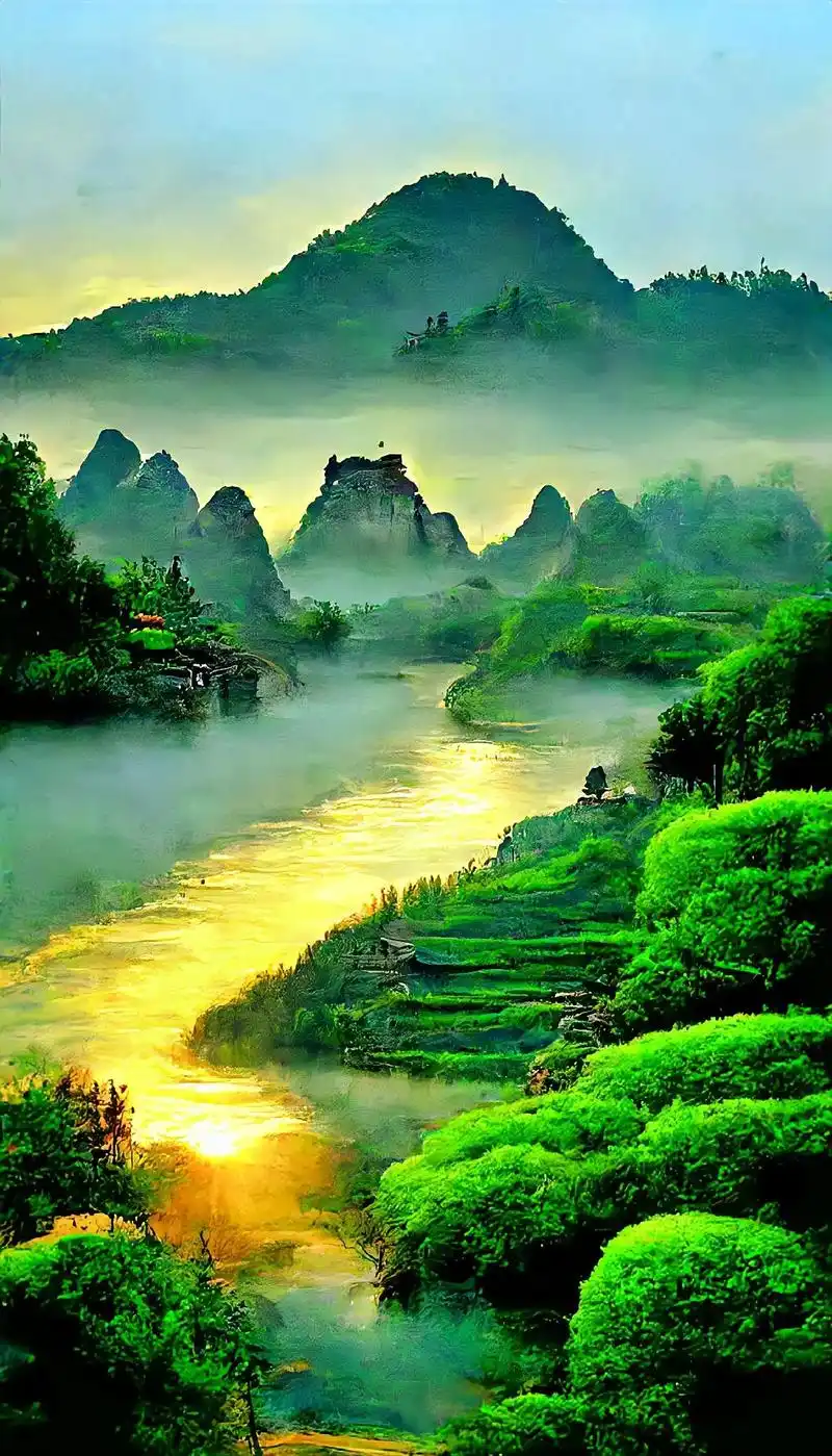 刷到这美丽的青山绿水时,#ai绘画 #壁纸 #图文伙伴计划  - 抖音