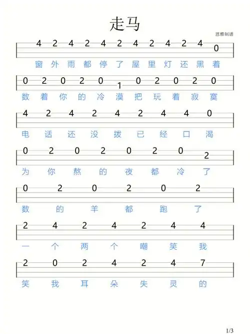 走马陈粒尤克里里新手指弹谱