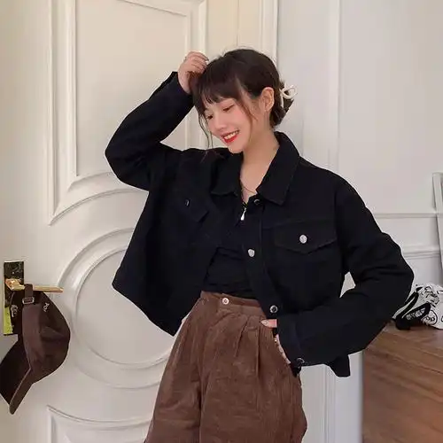 2024年春夏新款韩版时尚纯色牛仔外套学生百搭短款长袖夹克上衣女