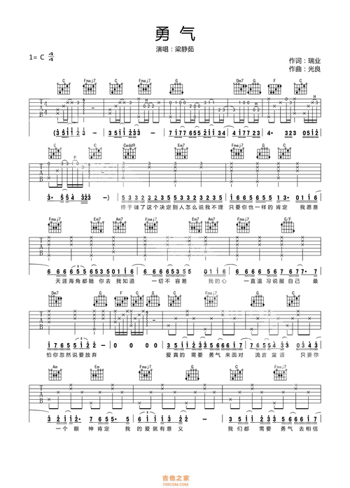梁静茹《勇气》吉他谱c调