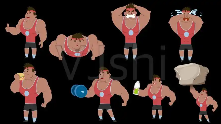 肌肉男mg动画卡通形象运动会拳击运动动作