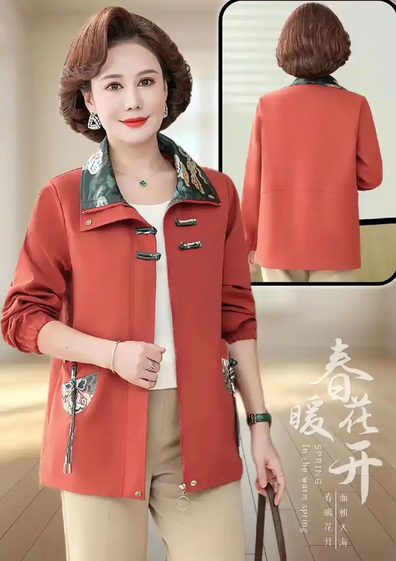 中年女装外套春秋上衣新中式中老年母亲洋气衣服妈妈装春装风衣女