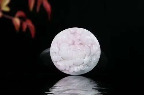 南阳纯天然粉红独山玉牡丹吊坠手工精雕雕刻花开富贵颈饰