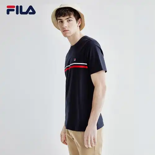 fila斐乐官方男子短袖夏季新款条纹商务圆领运动t恤