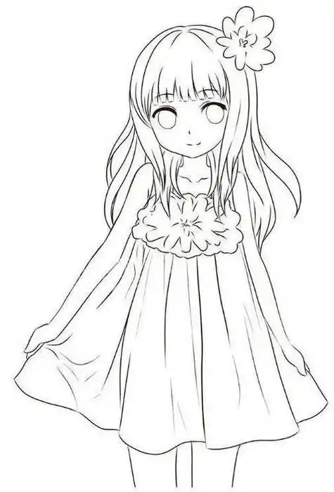 卡通人物黑白线条简笔画