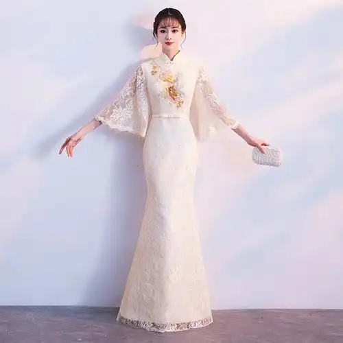 晚礼服2022新款春夏中式立领鱼尾修身宴会礼服女年会旗袍裙中国风