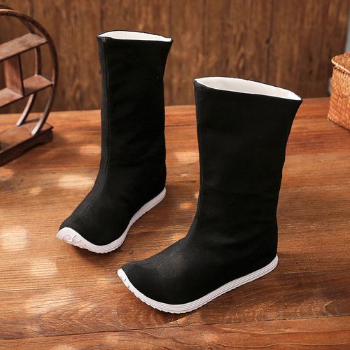 花花公子商务潮牌秋季汉服靴子男女古风增高素面男士长靴翘头皂靴古代