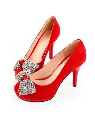 红色优雅高跟鞋真皮水钻单鞋