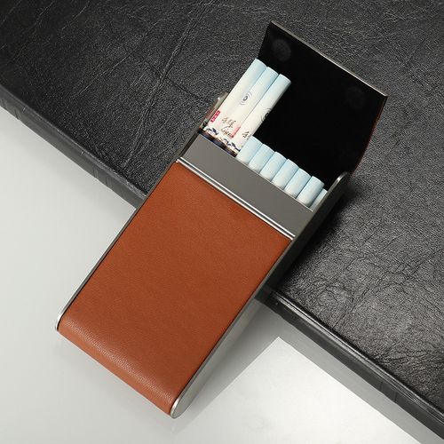 ghorse创意20支装粗细烟烟盒男高档便携定性个性超薄皮烟盒 棕皮纹(细
