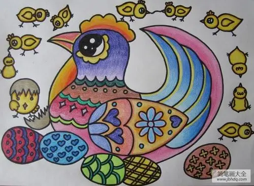 母鸡妈妈孵蛋动物儿童画教师范画