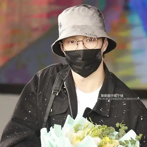 一折个性圆环帽子_向往的生活张艺兴同款灰色渔夫帽子扎染圆环个性