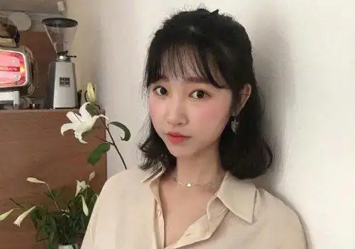 女生空气刘海齐肩发半扎发发型