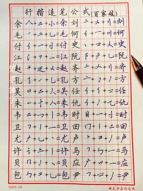 行楷连笔公式百家姓