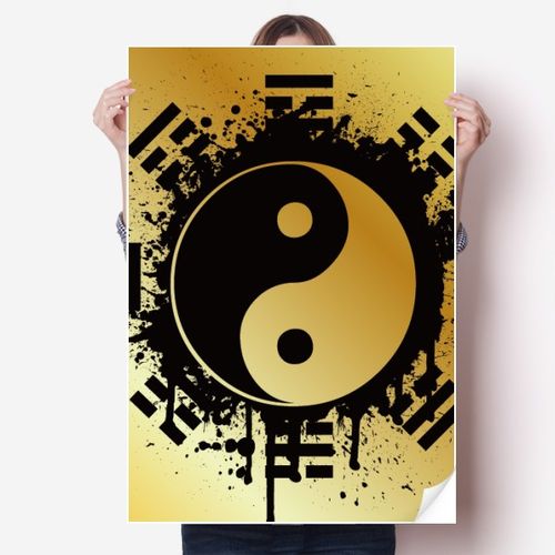 中国吉祥阴阳道太极海报贴纸80x55cm墙贴纸卧室家居装饰