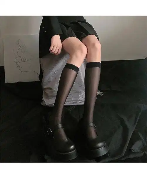 夏季jk薄款丝袜白色透明长筒袜子女日系黑丝百搭小腿袜 2双*黑色 小腿