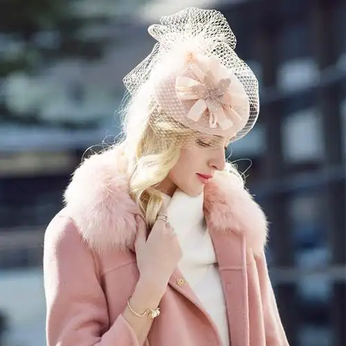 优雅名媛帽子女英伦网纱羊毛小礼帽时尚女士黑色法式旗袍礼帽冬