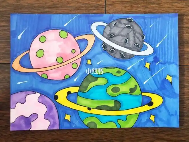 宇宙星空简笔画马克笔