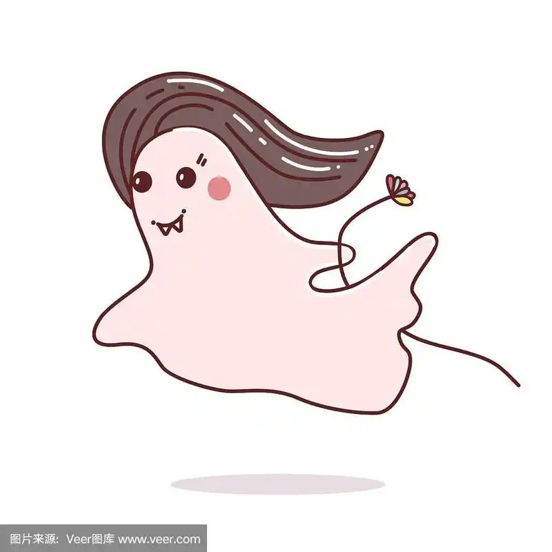 可爱的鬼女孩,浪漫的幽灵,粉红色的裙子和花.很适合万圣节装饰.