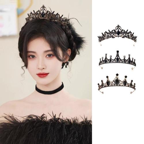 生日皇冠巴洛克高级感鞠婧祎同款结婚新娘黑色王冠头饰公主风发饰