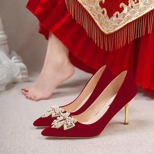 气质红色高跟鞋婚鞋新娘鞋女中式秀禾服结婚鞋小众高级感不累脚