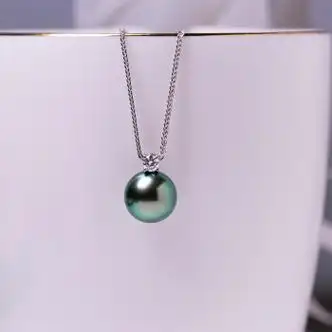 品饰匠王妃款海水珍珠吊坠项链单颗女金镶钻锁骨链刻字孔雀绿项链珍珠