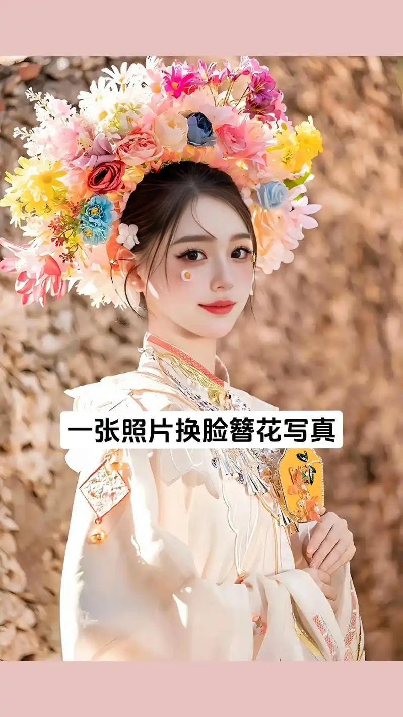 ai换脸特效模板  上传一张你的照片制作同款簪花写真  点击 - 抖音