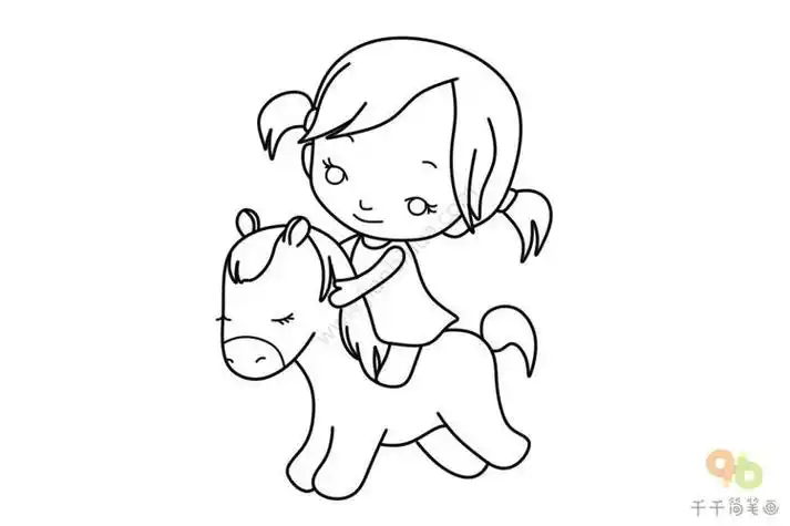 骑马的小女孩简笔画女孩简笔画骑马的小女孩简笔画儿童骑马的简笔画集