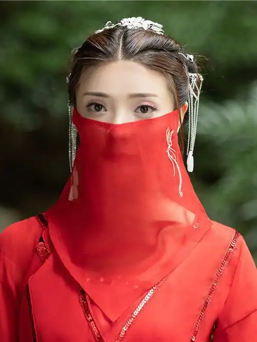 趣仕达新品 面纱新款百搭日常古风刺绣花面纱复古代汉服遮脸挂耳超仙