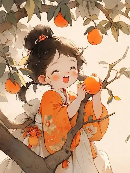 q版古风摘果果小女孩敲萌