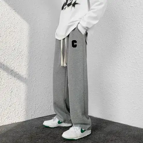 灰色卫裤男秋季直筒宽松阔腿裤子垂感休闲长裤港风潮流男士运动裤