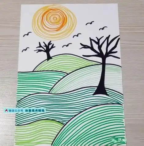 花卉线描装饰画美丽的纸盘装饰画艺术品·引领小学美术教学新领域