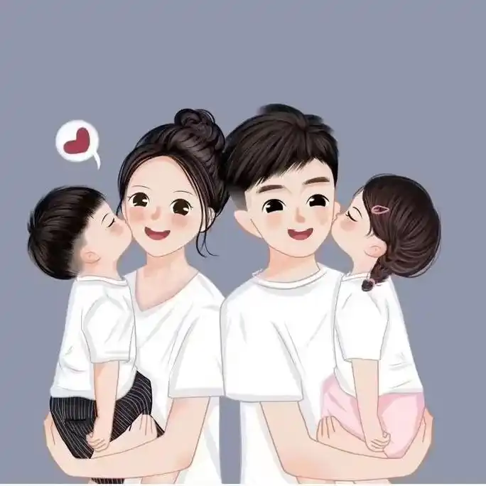 四口之家卡通头像#亲子头像 #头像分享 #卡通  - 抖音