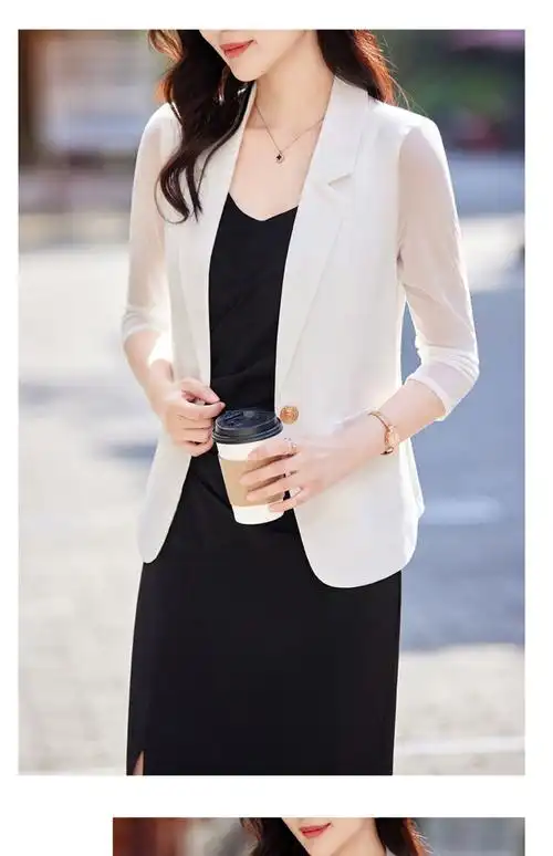 雪纺西装外套女薄款七分袖2022新款设计感休闲小个子西服女上衣夏