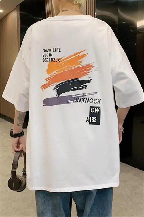 炸街涂鸦短袖t恤男潮流宽松大码2021夏季学生情侣半袖短t