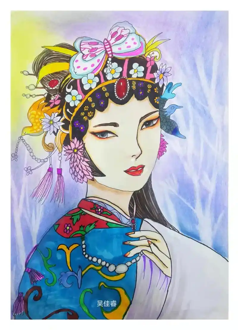 少儿美术教育 #少儿美术 3-4年级线描课—花旦人物 - 抖音