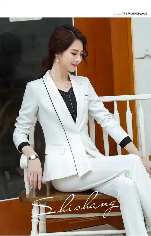 美容院女神御姐范商务正装白领工作服30白色西装黑衬衫西裤半裙2xl