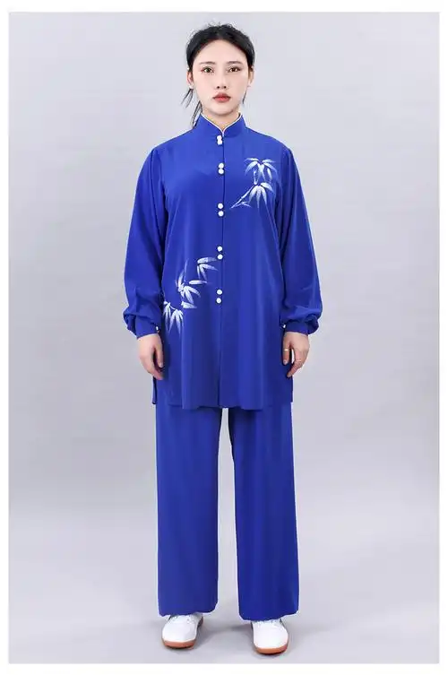 宏情手绘竹叶太极服男女团体武术表演服太极拳练功服女长袖晨练服
