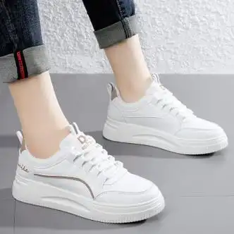 女运动鞋秋冬款跑步鞋二棉鞋加厚加绒小白鞋保暖大码41皮面白棕单鞋34