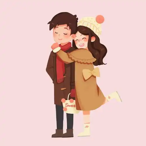 手绘卡通风格拥抱在一起的情侣快乐情人节图片免抠素材
