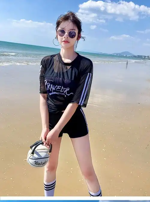 日本高端分体式游泳衣女三件套装仙女范保守遮肚显瘦