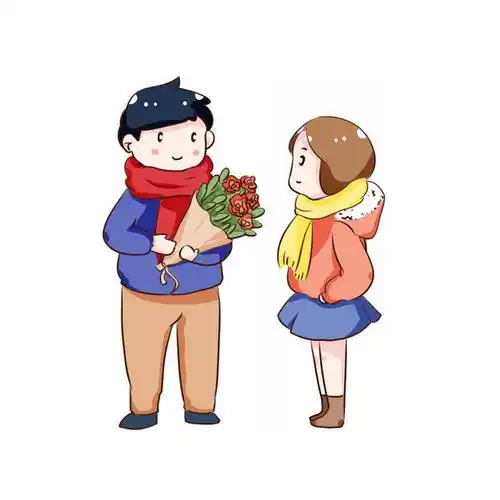 冬天里卡通男生送女生鲜花可爱情侣7615975矢量图片免抠素材免费下载